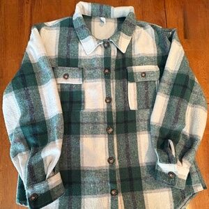 Flannel Shirt Shacket Jacket Green Plaid Size S Very Good Condition